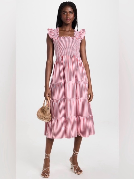 Hill House Dresses & Skirts - NWT Hill House S Red White Striped Ellie Nap Dress Tiered Ruffle Midi
